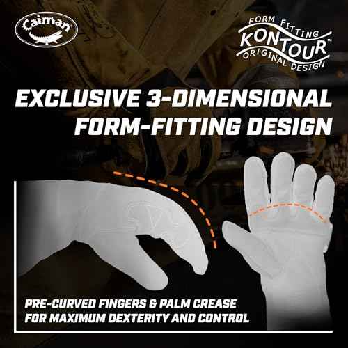 Caiman Premium Goat Grain TIG/Multi-Task Welding Gloves, Split Cowhide Back, 4-Inch Extended Cuff, White/Gold, Medium (1540-4)