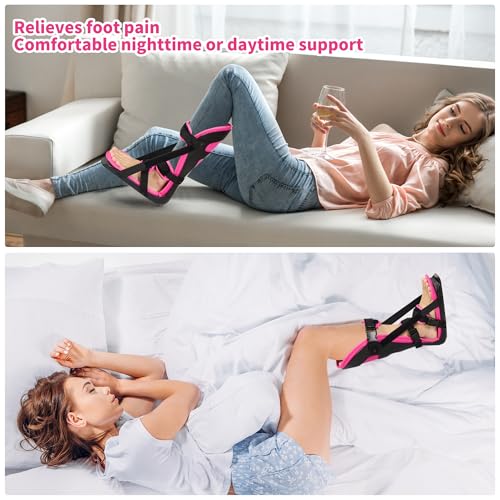 Plantar Fasciitis Night Splint, Adjustable Foot Brace for Pain Relief, Achilles Tendonitis Night Splint Women(Black Shell and Pink lining L)