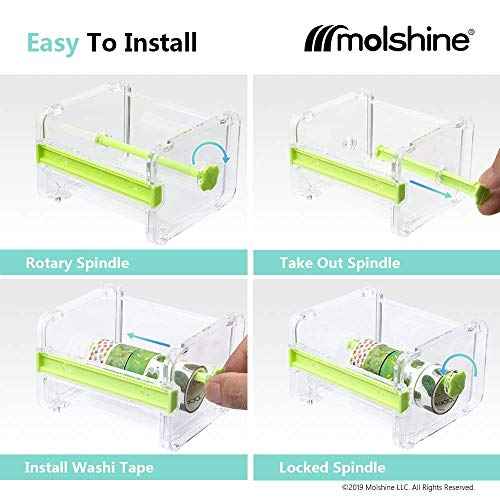 molshine 2 Pack Transparent Desktop Multi Washi Masking Tape Storage Dispenser,Tape Cutter,Tape Roll Holder (Not Include Masking Tape) (Yellow&Green)