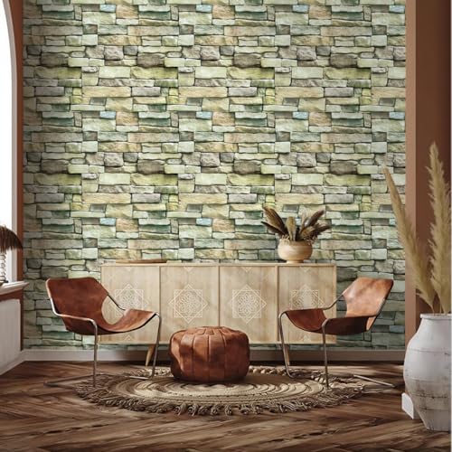 Tatyanna Brick Wallpaper Peel and Stick Wallpaper 17.7inch x 196.8inch Stone Contact Paper Faux Brick Stone Wall Paper Stick and Peel Self Adhesive Removable Backsplash Decor Waterproof Vinyl Wrap