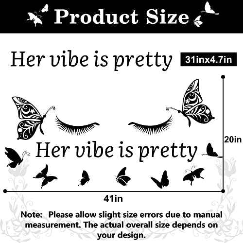 Her Vibe is Pretty Wall Decals Vinyl Inspirational Wall Decal Quotes Butterfly Eyelash Stickers Motivational Sayings Black Positive Lettering Wall Decals for Woman Girls Bedroom Living Room Bathroom