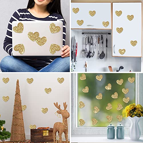72 Pcs Love Heart Wall Decals Removable DIY Gold Glitter Love Heart Wall Decals Vinyl Sparkle Hearts Wall Stickers Peel and Stick Art Decor Murals for Girls Kids Bedroom Nursery Playroom