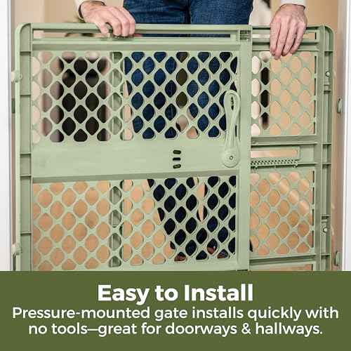 Toddleroo by North States - ReNew 100% Recycled Plastic Baby Gate for Doorway; Sturdy for Indoor & Outdoor Use: Pressure Mounted, No Drill Gate; Made in USA; 26" to 42" Wide, 26" Tall; Sea Grass Green
