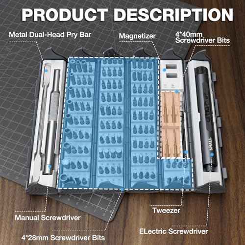 SHALL 127Pcs Mini Electric Screwdriver Set, 120pcs Tough S2 Steel Bits with Pen Style Electric & Manual Screwdriver, Ideal for Laptop, iPhone, Watch, Jewelry, Eyeglasses and Electronic