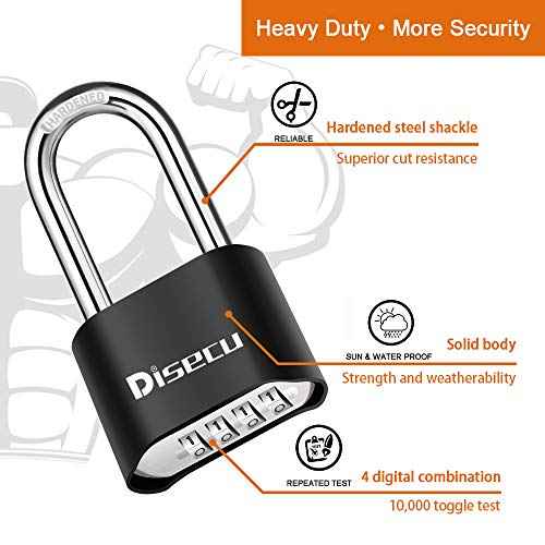 2 Pack disecu Heavy Duty 4 Digit Combination Lock, 2.5 Inch Long Shackle Outdoor Waterproof Padlock for School Gym Locker, Storage Unit, Fence, Gate, Toolbox (Black)