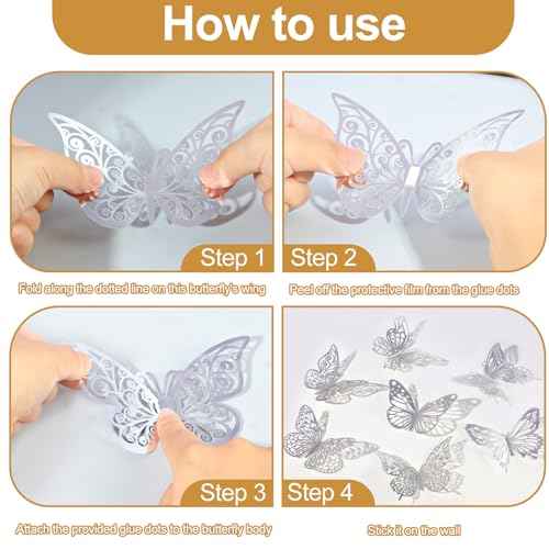 84PCS 3D Butterfly Decorations, 3 Sizes 7 Styles Butterfly Wall Decor Silver Butterflies Decorations for Cake, Butterflies Party, Birthday, Wall