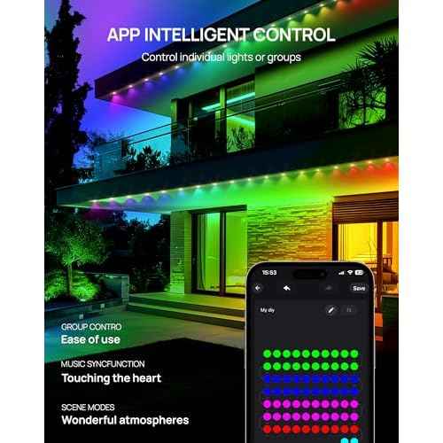 VCOKEN Permanent Outdoor Lights, 63.6ft with 36LED Outdoor Christmas Lights with App Control Remote, DIY Scene Modes Eaves IP65 Waterproof Light for Christmas, Holiday, Decor, Garden Decor