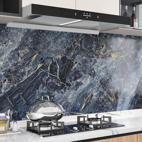 Marble Contact Paper for Countertops Glossy Navy Blue and Gold Marble Wallpaper Peel and Stick Removable Granite Wallpaper for Kitchen Backsplash Bathroom Wall Table Bedroom Terrazzo Ppaper