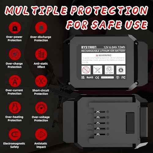 Replacement 12V 6.0Ah Lithium Battery for Skil PWR CORE 12 Tools - with USB-A Power Port, Compatible with Brushless Impact Driver, Compact Circular Saw, Reciprocating Saw