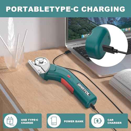 GARTOL Cordless Electric Scissors ? Rechargeable Rotary Cardboard Cutter with USB Cable, Safety Lock, Portable Powerful Box Cutter for Fabric, Leather, Carpet, Sewing, Crafts, DIY
