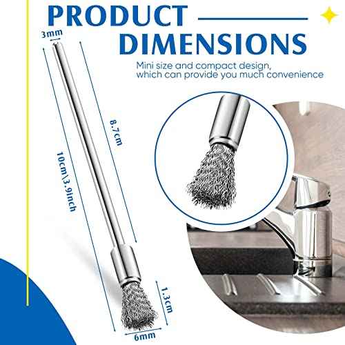 Lounsweer 10 Pcs Wire Brush Extended Cleaning End Brushes Pen Wire Scrub 3 mm Mandrel Rust Paint Removal Bits Polishing Rotary Tool Accessories, 6 mm End Scrub(Stainless Steel)