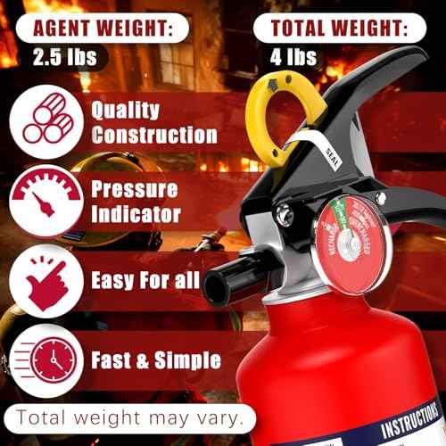Ougist 3 Pieces Fire Extinguisher Kit for Home Kitchen and Car ? Includes 2.5 lb ABC Dry Powder Fire Extinguisher with Quick-Release Handle, Emergency Smoke Hood and Fire Blanket