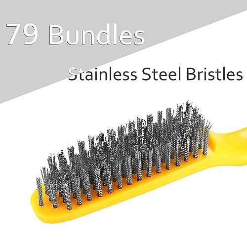 Stainless Steel Wire Brush 2 Pcs, 79 Bundles of bristles, 10.5" Plastic Contoured Handle, Heavy Duty Scratch for Cleaning Rust Dirt Before Welding, Dust and Paint Scrubbing (LWH-2SP)
