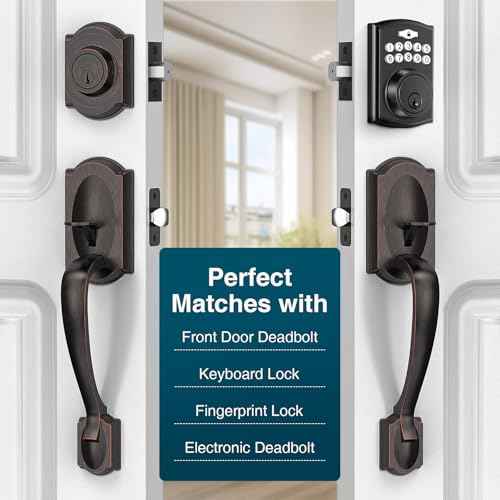 Front Door Handle No Lock, Entry Door Handle Exterior with Interior Reversible Handle Lever, Lower Half Grip, Single Cylinder, Door Handle Sets for Right Left Handed Door, Oil Rubbed Bronze