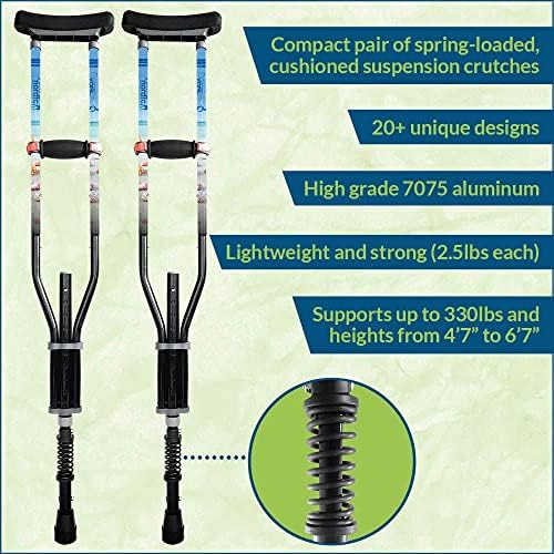 York Nordic - Spring Cushion Crutches Perfect for Sports Injuries and Travel - Heights 4'7" to 6'6" - Adjust Down to 22" for Travel