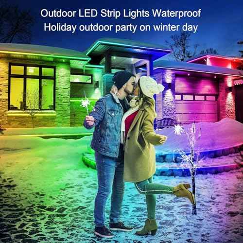 Outdoor LED Strip Lights Waterproof,IP68 Outside Led Light Strips Waterproof with Bluetooth App Remote Control,Music Sync RGB Exterior Led Rope Lights,for Balcony,Deck (100ft Outdoor LED Strip Lights)