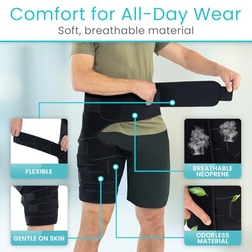 Vive Hip Brace for Sciatica Pain Relief - Groin Support Wrap for Sciatic Nerve Pain, Hip Flexor Strain, Thigh & Harmstring Pull, Arthritis - Adjustable & Comfortable Stabilizer for Muscle Recovery (Left)