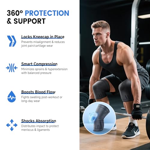 Compression Knee Brace for Women Men 2 Pack Compression Knee Sleeve Knee Brace for Knee Pain Arthritis Meniscus Tear Knee Support for Running Workout Wrestling Weightlifting Sport Athletics Black XL