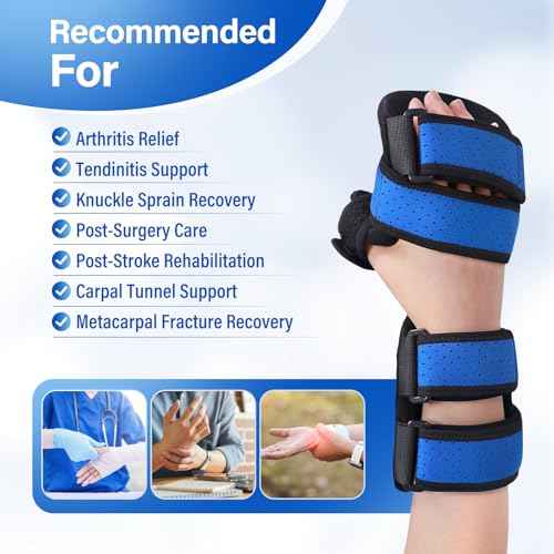 Resting Hand Splint, Hand Contracture Splint for Carpel Tunnel, Stroke Recovery, Arthritis, Tendinitis-Functional Support (Right, Medium)