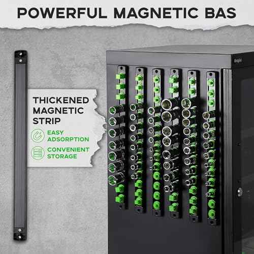 3-Piece Magnetic Socket Organizer, Heavy Duty Aluminum Socket Rails Organizer, 360¡Æ Swivel Clips Socket Holder Kit for Tool Box, 1/2, 3/8, 1/4-Inch Socket Holder x 40 Clips (Green)