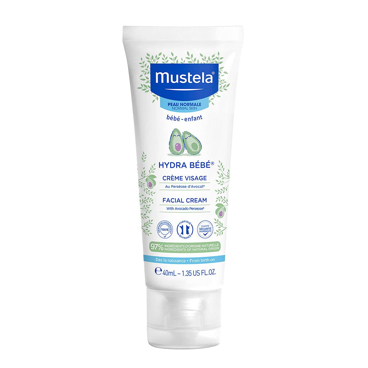 Mustela Hydra Bebe Face Cream – Daily Baby Moisturizer with Natural Avocado, Jojoba Oil & Shea Butter - Safe from birth on - 1.35 fl. oz.