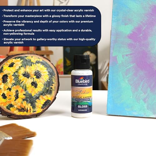 Bluebird Studio Gloss Varnish for Acrylic Painting, 3.4 Fl Oz, Non-Yellowing, Non-Toxic, Anti-Crazing, Basic Varnish for Pro Artists, Hobby Painters & Kids