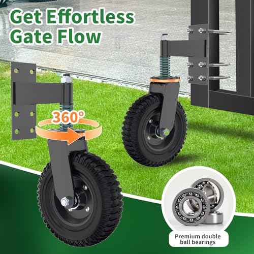 8 Inch Gate Wheel, Suitable for Metal Tube Gates, Capacity 750 Lbs, 360 Degree Rotation, Equipped with Spring Loaded Heavy Duty Gate Wheel, with Installation Tools