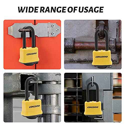 4 Pack Heavy Duty Covered Laminated Steel Padlocks Keyed Alike, Weatherproof Padlocks with 1-9/16 in. Wide Body, Long Shackle for Gate, Shed, Storage Locker Lock
