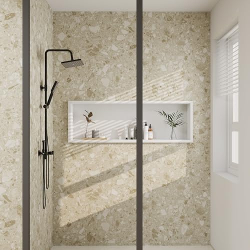 Marble Contact Paper for Countertops Cover - 12"x197" Matte Beige Peel and Stick Terrazzo Wallpaper - Removable Self Adhesive Thick Granite Vinyl Film Roll