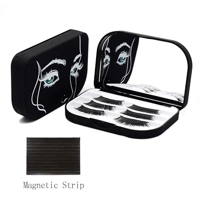 Cosmetic Case Empty Eyelashes Storage Case with Makeup Mirror Holder Box Fake Eyelash Packing Travel Storage Case Eyelashes Bag(Black)