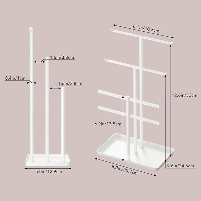 pickpiff White Jewelry Stand Holder Organizer: 12.5" Sturdy Hanger for 80 Pcs Jewelry, Jewlery Tower for Display Necklace, Earring, Bracelet, Watch