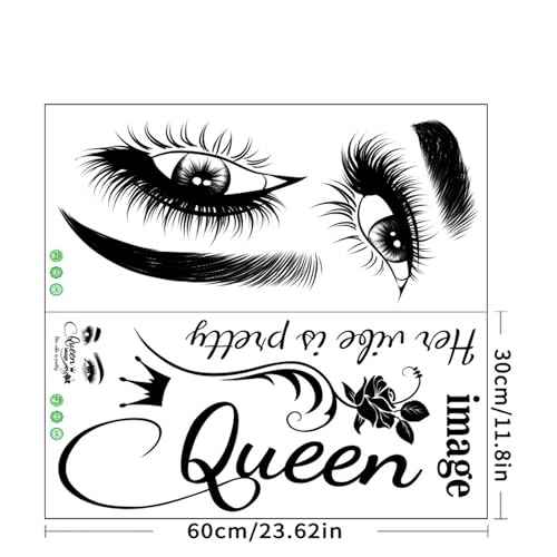 Eyelash Wall Decals for Bedroom Queen Eye Quotes Decor Murals for Living Room Lash Room Decor Stickers 3D DIY Art Decorations Peel and Stick