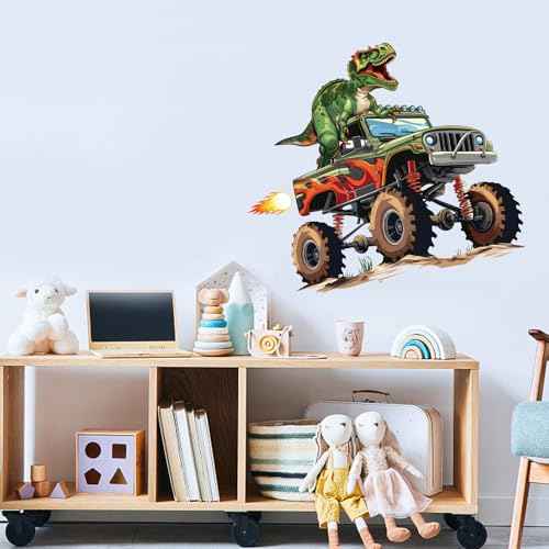PLIGREAT Monster Truck Wall Stickers, Dinosaur Wall Decals Peel and Stick Walls Decor Removable Vinyl Art Decal for Bedroom Playroom Dorm Basement Art Decorations Home Indoor Decor