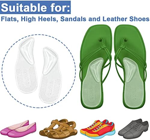 Dr.Foot Arch Support Shoe Inserts for Plantar Fasciitis Relief, Self-Adhesive Arch Pads Heel Cushion for Flats, Heel Pain, Gel Arch Insoles for Men and Women 2 Pairs (Large, Transparent)