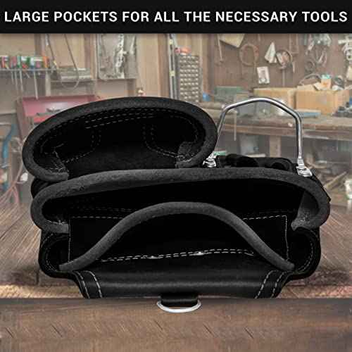 FUERI Leather Tool Pouches with Belt Clip Utility Bags Work Heavy Duty Belts Bag Pouch for Construction Carpenter Electrician Framer Men Women - 7 Pocket