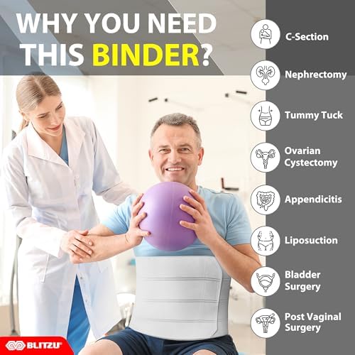 Abdominal Binder for Women & Men Post Surgery Recovery, 12 inch 4 Panel Waist Compression Band, Wrap Support for Bariatric, Belly, Stomach, Postpartum, Hernia, Latex-free. Breathable Fabric S-M