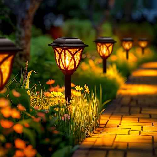 GIGALUMI Solar Lights Outdoor Waterproof, 8 Pack Flickering Flame LED Lights, Garden Decor for Yard, Patio, Landscape, Planter, Walkway, Transparent Cover