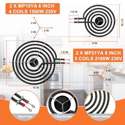 W10290350 W10290353 Porcelain Burner Drip Pans & MP22YA Electric Range Burner Element Unit Set & 330031 Range Burner Receptacle Kit by Cenipar-Compatible with Whirlpool Frigidaire Range Oven/Stove