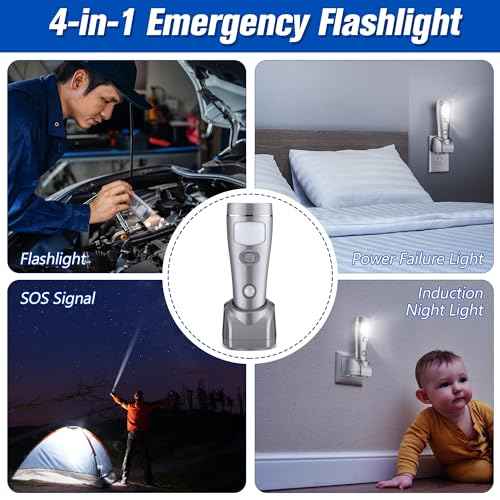 Enhon 6 Pack Rechargeable 4-in-1 LED Emergency Lights, Plug-in Flashlights with Motion Sensor Night Light, Auto-On Power Failure Light for Home, Hurricane, and Outage Supplies