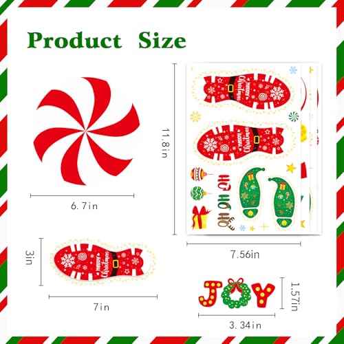 Christmas Peppermint Floor Decals Footprints Stickers 264 Pieces - Wall Decal for Candy Land Party Decorations, Xmas Candy Stickers for Classroom, Living Room, Home Office Decor