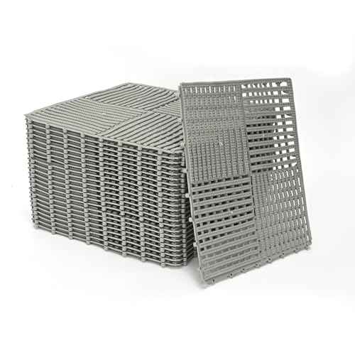 jxgzyy 24Pcs Interlocking Drainage Tiles, 12"¡¿12" Non-Slip Modular Interlocking Cushion Soft PVC Drainage Mat for Pool Bathroom Patio Balcony Boat Garage, Gray