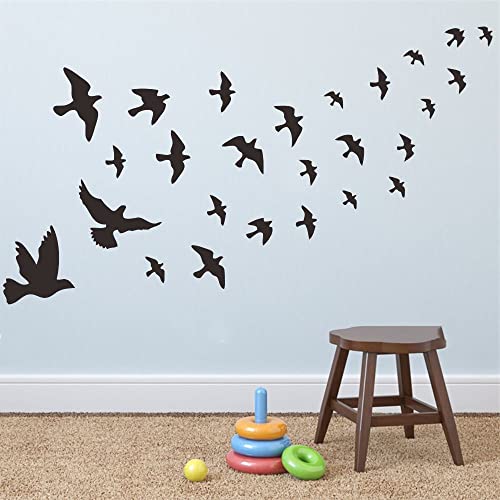 Bird Wall Decal - Flying Sky Wings PVC Removable Wall Sticker with Flock of Birds Flying Black Bird 3D Creative Wall Art - Peeling Sticker for Kids Room and Study Room Decor - Witkey Flying