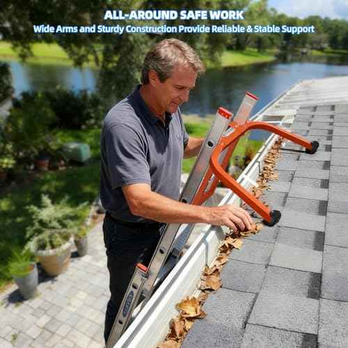 Extension Ladder Stabilizer-Ladder Standoff for Roof Gutter-500 Lbs Capacity-Heavy Duty Alloy Steel Ladder Hook-Wing Span Wall Extension Accessory Arms with Anti-Slip Rubber Feet/U Bolt