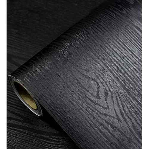 Black Wallpaper - Wood Peel and Stick Wallpaper ? Black Wood Self-Adhesive & Removable Wall Paper for Countertop Furniture Kitchen Wall, Countertop Contact Paper, Easy to Clean, 24''¡¿393'' Vinyl