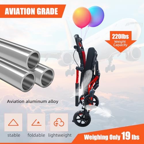 19 lbs Travel Wheelchair Lightweight Foldable – Aluminum Transport Wheelchair for Adults, Portable Manual Wheelchair, Ideal for Seniors & Travel