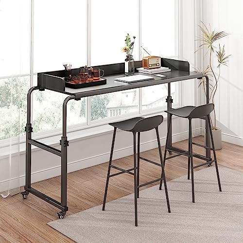 Overbed Table with 360° Wheels, Queen Size Mobile Bed Desk, Recliner Table Over Bed Table Adjustable Height and Length Overbed Table with Heavy Duty Metal Leg for Hospital and Home use