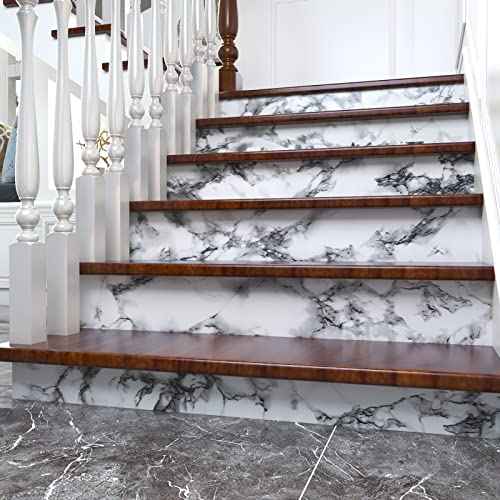 White Black Marble Wallpaper Peel and Stick 15.8'' x78.7'' Marble Contact Paper Countertop Peel and Stick Waterproof Self Adhesive Removable Wall Paper Cabinet Covering for Kitchen Home D?cor
