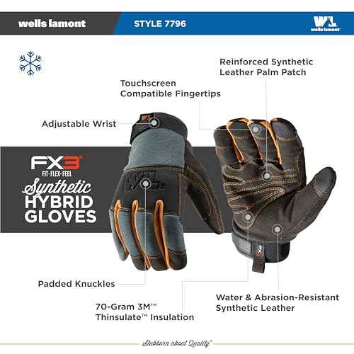 Wells Lamont FX3 Men's Extreme Dexterity Extra Wear Winter Work Gloves, Extra Large 7796