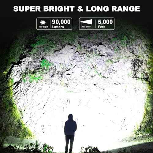 LBE Rechargeable Spotlight, Super Bright 90,000 Lumens Led Flashlight Handheld Spot Lights Outdoor with Cob Light, 10000?Ah Long Lasting Large Spotlight for Hunting Boating Camping