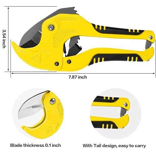 Ratchet PVC Pipe Cutter, for Cutting Up to 1-5/8 inch PVC Pipe and PPR Plastic Hoses, Plumbing Pipe Tool, SK5 Steel Blade and Ergonomic Handle